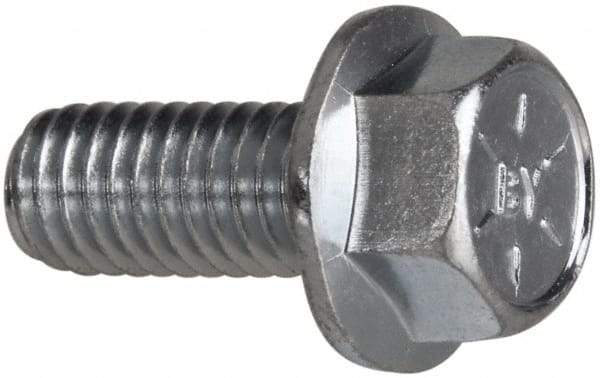 Value Collection - 3/8-16 UNC, 7/8" Length Under Head, Hex Drive Flange Bolt - 7/8" Thread Length, Grade 8 Steel, Serrated Flange, Zinc-Plated Finish - Benchmark Tooling