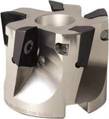 Seco - 9 Inserts, 4" Cut Diam, 1" Arbor Diam, 0.669" Max Depth of Cut, Indexable Square-Shoulder Face Mill - 0/90° Lead Angle, 1.969" High, XO.X 1806.. Insert Compatibility, Through Coolant, Series Power Turbo - Benchmark Tooling