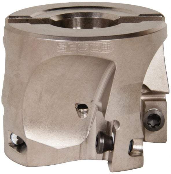 Seco - 4 Inserts, 2" Cut Diam, 3/4" Arbor Diam, 0.669" Max Depth of Cut, Indexable Square-Shoulder Face Mill - 0/90° Lead Angle, 1.575" High, XO.X 1806.. Insert Compatibility, Through Coolant, Series Power Turbo - Benchmark Tooling