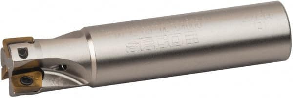 Seco - 1/2" Cut Diam, 0.197" Max Depth of Cut, 1/2" Shank Diam, 2.362" OAL, Indexable Square Shoulder End Mill - XO.X 0602 Inserts, Cylindrical Shank, 90° Lead Angle, Through Coolant, Series Nano Turbo - Benchmark Tooling