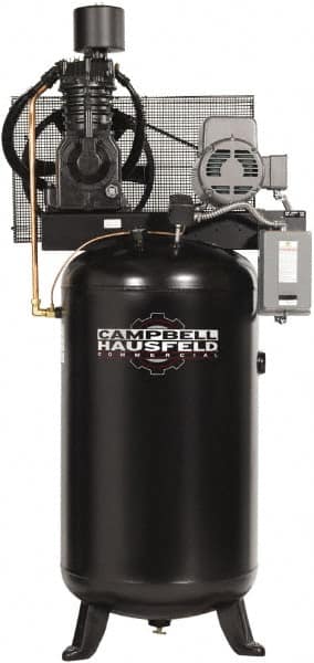 Campbell Hausfeld - 7.5 hp, 80 Gal Stationary Electric Vertical Air Compressor - Single Phase, 175 Max psi, 24.3 CFM, 230 Volt - Benchmark Tooling