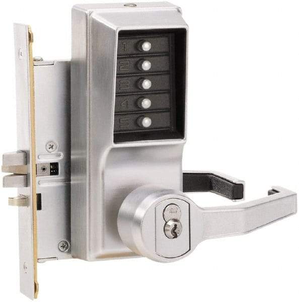 Kaba Access - Combination Entry Lever Lockset with Key Override - 2-3/4" Back Set, No Cylinder, Zamak3, Satin Chrome Finish - Benchmark Tooling