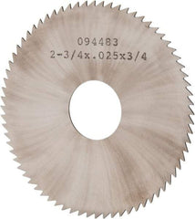 Made in USA - 2-3/4" Diam x 0.025" Blade Thickness x 3/4" Arbor Hole Diam, 72 Tooth Slitting and Slotting Saw - Arbor Connection, Solid Carbide, Concave Ground - Benchmark Tooling