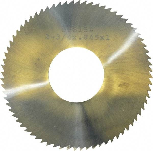 Made in USA - 2-3/4" Diam x 0.045" Blade Thickness x 1" Arbor Hole Diam, 72 Tooth Slitting and Slotting Saw - Arbor Connection, Solid Carbide, Concave Ground - Benchmark Tooling