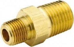 Parker - 3/8 x 1/8 Male Thread, Brass Industrial Pipe Hex Nipple - MNPTF, 1,000 psi - Benchmark Tooling