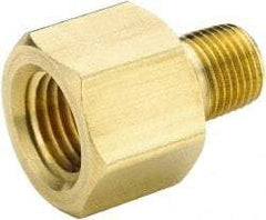 Parker - 1/4 Male Thread x 3/8 Female Thread, Brass Industrial Pipe Adapter - MNPTF x FNPTF, 1,000 psi - Benchmark Tooling
