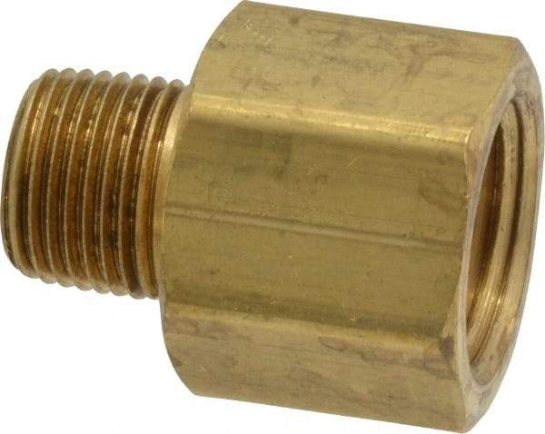 Parker - 3/8 Male Thread x 1/2 Female Thread, Brass Industrial Pipe Adapter - MNPTF x FNPTF, 1,000 psi - Benchmark Tooling