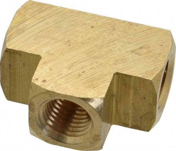 Parker - 1/4 Female Thread, Brass Industrial Pipe Female Tee - FNPTF, 1,000 psi - Benchmark Tooling