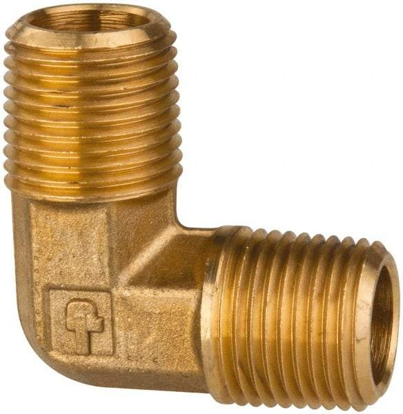 Parker - 1/2 Male Thread, Brass Industrial Pipe 90° Male Elbow - MNPTF, 1,000 psi - Benchmark Tooling