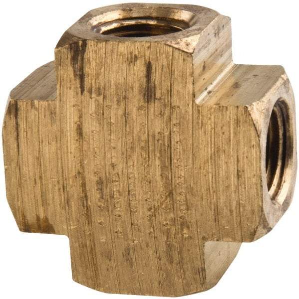 Parker - 1/8 Female Thread, Brass Industrial Pipe Female Cross - FNPTF, 1,000 psi - Benchmark Tooling
