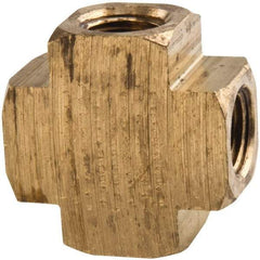 Parker - 1/8 Female Thread, Brass Industrial Pipe Female Cross - FNPTF, 1,000 psi - Benchmark Tooling