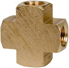Parker - 1/4 Female Thread, Brass Industrial Pipe Female Cross - FNPTF, 1,000 psi - Benchmark Tooling