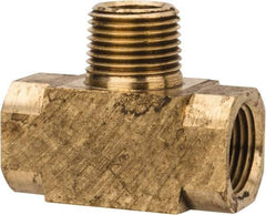 Parker - 3/8 Male Thread x 3/8 Female Thread, Brass Industrial Pipe Male Branch Tee - MNPTF x FNPTF, 1,000 psi - Benchmark Tooling
