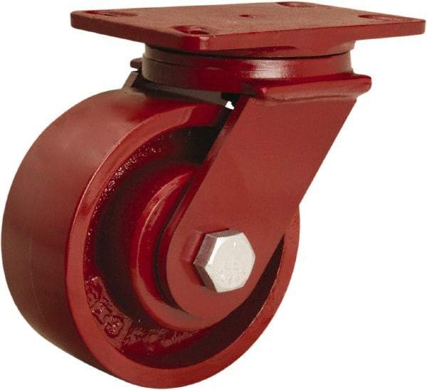Hamilton - 6" Diam x 2-1/2" Wide x 7-1/2" OAH Top Plate Mount Swivel Caster - Cast Iron, 2,200 Lb Capacity, Tapered Roller Bearing, 4-1/2 x 6-1/2" Plate - Benchmark Tooling