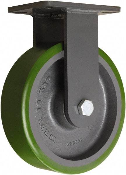 Hamilton - 10" Diam x 3" Wide x 12-1/2" OAH Top Plate Mount Rigid Caster - Polyurethane Mold onto Cast Iron Center, 3,000 Lb Capacity, Tapered Roller Bearing, 5-1/4 x 7-1/4" Plate - Benchmark Tooling