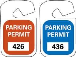 NMC - 4-3/4 Inch High x 2-3/4 Inch Wide, PARKING PERMIT Parking/Vehicle Hang Tag - 1 Side, Unrippable Vinyl, Blue - Benchmark Tooling