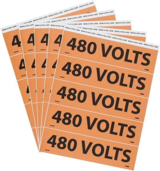 NMC - Electrical Markers Label - Legend: 480 Volts, English, Black & Orange, 9" Long x 2-1/4" High, Sign Muscle Finish - Benchmark Tooling