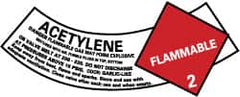 NMC - Hazardous Materials Label - Legend: Acetylene Gas - Flammable 2, English, Red, Black & White, 5-1/4" Long x 2" High, Sign Muscle Finish - Benchmark Tooling