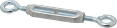 Made in USA - 144 Lb Load Limit, 3/8" Thread Diam, 2-7/8" Take Up, Malleable Iron Eye & Eye Turnbuckle - 3-7/8" Body Length, 1/4" Neck Length, 7-1/2" Closed Length - Benchmark Tooling