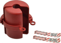 Master Lock - 3/4 Wide, Zenex Thermoplastic Plug-Encasing Plug Lockout - 110/220 Volt, 2-1/4" to 3-1/4" Plug Size, 3/4 Max Cord Diam, Includes Labels, English/French/Spanish - Benchmark Tooling