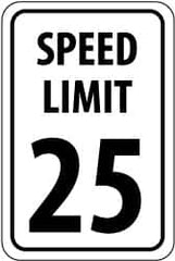 NMC - "Speed Limit 25", 18" Wide x 24" High, Aluminum Speed Limit Signs - 0.08" Thick, Black on White, High Intensity Reflectivity, Rectangle, Post Mount - Benchmark Tooling