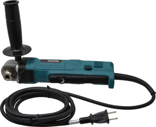 Makita - 3/8" Keyed Chuck, 2,400 RPM, Angled Handle Electric Drill - 4 Amps, 115 Volts, Reversible, Includes Chuck Key, Drill Chuck, Key Holder, Side Handle - Benchmark Tooling