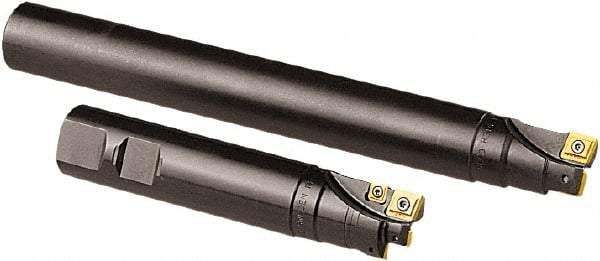 Seco - 20mm Cut Diam, 8mm Max Depth of Cut, 20mm Shank Diam, 200mm OAL, Indexable Square Shoulder End Mill - CCMX 0803, SPMX 0602 Inserts, Cylindrical Shank, 90° Lead Angle - Benchmark Tooling
