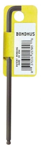 Bondhus - 5/16" Hex, Short Arm, Ball End Hex Key - 6-5/16" OAL, Protanium High Torque Steel, Inch System of Measurement - Benchmark Tooling