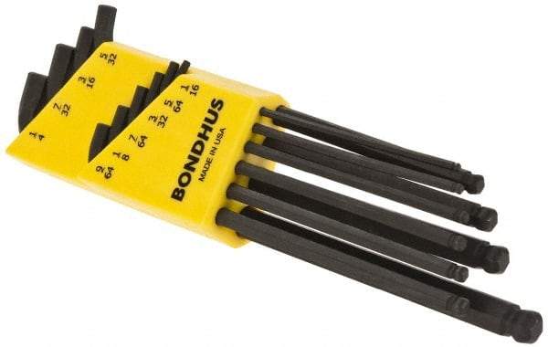 Bondhus - 10 Piece L-Key Ball End Hex Key Set - Hex Range 1/16 to 1/4" - Benchmark Tooling