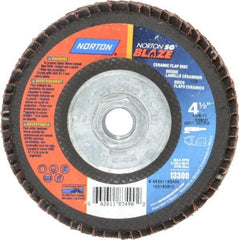 Norton - 80 Grit, 5" Disc Diam, Type 29 Flap Disc - Fiberglass Backing, Arbor Attaching System - Benchmark Tooling