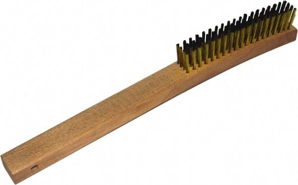 Gordon Brush - 4 Rows x 19 Columns Brass Plater Brush - 5-3/8" Brush Length, 13-3/4" OAL, 1-1/8 Trim Length, Wood Curved Handle - Benchmark Tooling