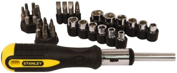 Stanley - 29 Piece Hex, Phillips, Slotted & Torx Screwdriver Set - Bit Sizes: Hex Inch 1/8 & 5/32, Philips #1 to #3, Nut Driver 1/4, 5/16, 11/32, 3/8, 7/16 & 1/2, Torx T10, T15, T20, T25 & T27, Tip Thickness: 1/4 & 9/32 - Benchmark Tooling