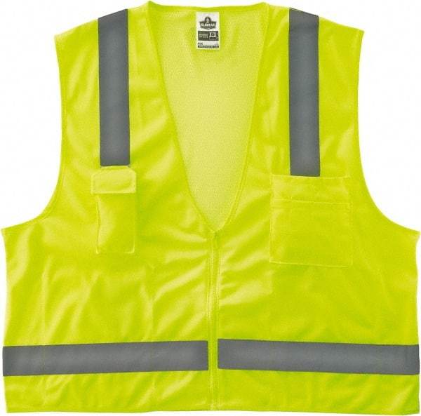 Ergodyne - Size 4X/5XL High Visibility Lime Mesh/Solid Surveyor's Vest - 58 to 64" Chest, ANSI/ISEA 107, Zipper Closure, 4 Pockets, Polyester - Benchmark Tooling