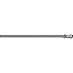 Ball End Mill: 0.125″ Dia, 0.187″ LOC, 2 Flute, Solid Carbide 2-1/2″ OAL, 30 ° Helix, Uncoated, Single End