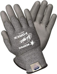 MCR Safety - Size S (7), ANSI Cut Lvl 3, Polyurethane Coated Dyneema Cut Resistant Gloves - 9" Long, Palm Coated, Knit Wrist, Gray, Paired - Benchmark Tooling