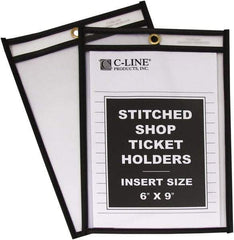 C-LINE - 25 Piece Clear Stitched Shop Ticket Holder - 9" High x 6" Wide - Benchmark Tooling