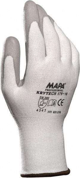 MAPA Professional - Size XS (6), ANSI Cut Lvl 2, Puncture Lvl 3, Abrasion Lvl 4, Polyurethane Coated HDPE Cut Resistant Gloves - Palm Coated, HDPE Lining, White, Paired - Benchmark Tooling
