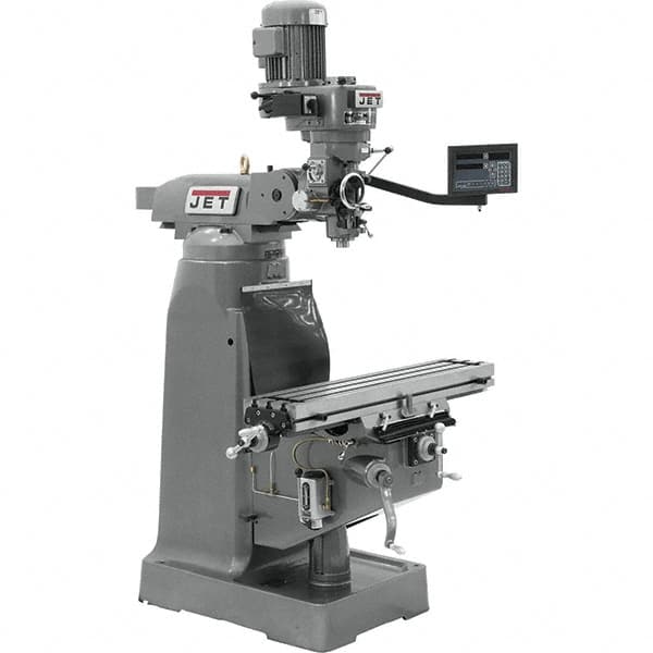 Jet - 7-7/8" Table Width x 35-3/4" Table Length, Variable Speed Pulley Control, 1 Phase Knee Milling Machine - R8 Spindle Taper, 1-1/2 hp - Benchmark Tooling