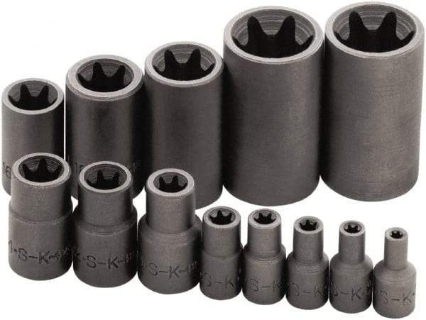 SK - 13 Piece 1/4, 3/8 & 1/2" Drive Standard Socket Set - 6 Points, E4 to E24 Torx, Torx Measurement Standard - Benchmark Tooling