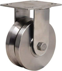 Hamilton - 5" Diam x 2" Wide, Stainless Steel Rigid Caster - 800 Lb Capacity, Top Plate Mount, 3-3/4" x 4-1/2" Plate, Stainless Steel Precision Ball Bearing - Benchmark Tooling