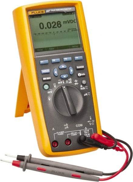 Fluke - 287, CAT IV, CAT III, 1,000 VAC/VDC, Digital True RMS Auto Ranging Manual Ranging Multimeter - 500 mOhm, Measures Voltage, Capacitance, Current, Frequency, Resistance, Temperature - Benchmark Tooling