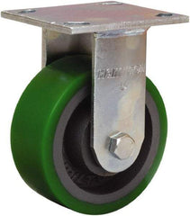 Hamilton - 5" Diam x 2" Wide x 7" OAH Top Plate Mount Rigid Caster - Polyurethane Mold onto Cast Iron Center, 1,050 Lb Capacity, Sealed Precision Ball Bearing, 4 x 4-1/2" Plate - Benchmark Tooling