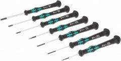 Wera - 7 Piece Phillips & Slotted Screwdriver Set - Blade Sizes: Width Metric 1.5, 2, 2.5 & 3.5, Bit Sizes: Philips #00 to #1 - Benchmark Tooling