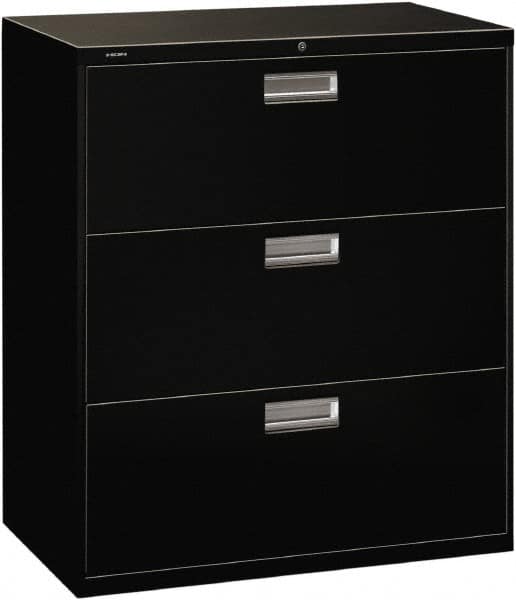 Hon - 36" Wide x 40-7/8" High x 19-1/4" Deep, 3 Drawer Lateral File with Lock - Steel, Black - Benchmark Tooling