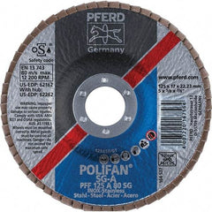 PFERD - 80 Grit, 5" Disc Diam, 7/8" Center Hole, Type 27 Aluminum Oxide Flap Disc - 12,200 Max RPM, Fiberglass Backing, Arbor Attaching System, Coated - Benchmark Tooling