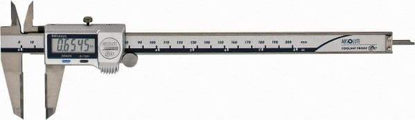 Mitutoyo - 0 to 200mm Range, 0.01mm Resolution, IP67 Electronic Caliper - Stainless Steel with 50mm Carbide-Tipped Jaws, 0.02mm Accuracy - Benchmark Tooling