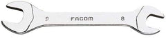 Facom - 8mm x 9mm Stubby Open End Wrench - 3-1/2" OAL, Double End, Satin Finish, 15° Head Angle