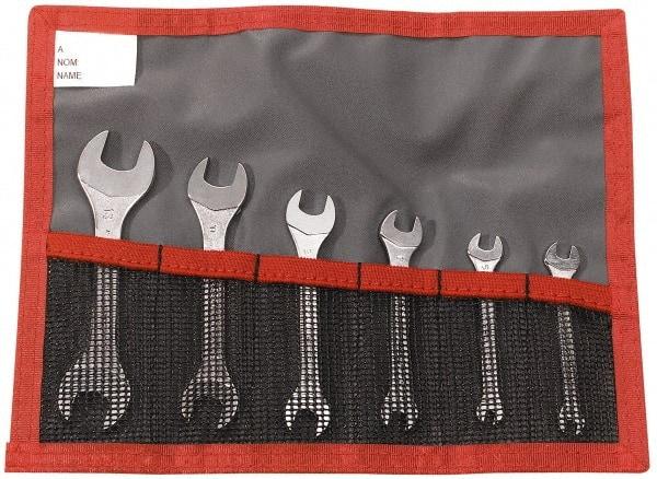 Facom - 6 Piece, 3.2mm x 5.5mm to 12mm x 13mm, Open End Wrench Set - Metric Measurement Standard, Satin Finish, Comes in Vinyl Roll - Benchmark Tooling