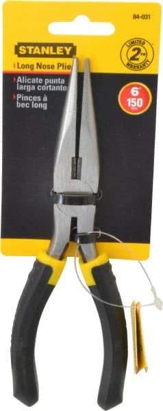 Stanley - 7" OAL, Cutting Pliers - 2-15/64" Jaw Length x 13/16" Jaw Width, Long Nose Head, Molded Plastic Handle - Benchmark Tooling