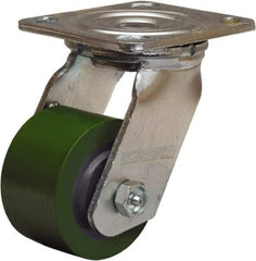 Hamilton - 3-1/4" Diam x 2" Wide x 5-1/4" OAH Top Plate Mount Swivel Caster - Polyurethane Mold onto Cast Iron Center, 575 Lb Capacity, Straight Roller Bearing, 4 x 4-1/2" Plate - Benchmark Tooling